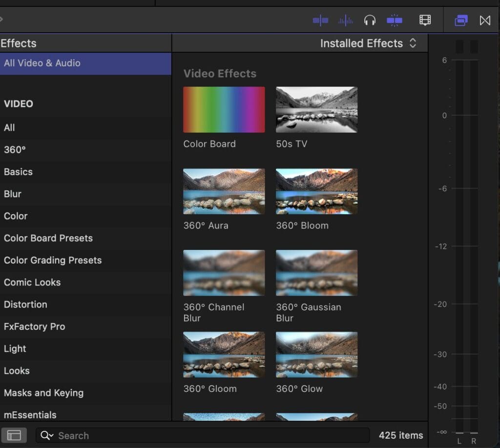 The native effects in Final Cut Pro.