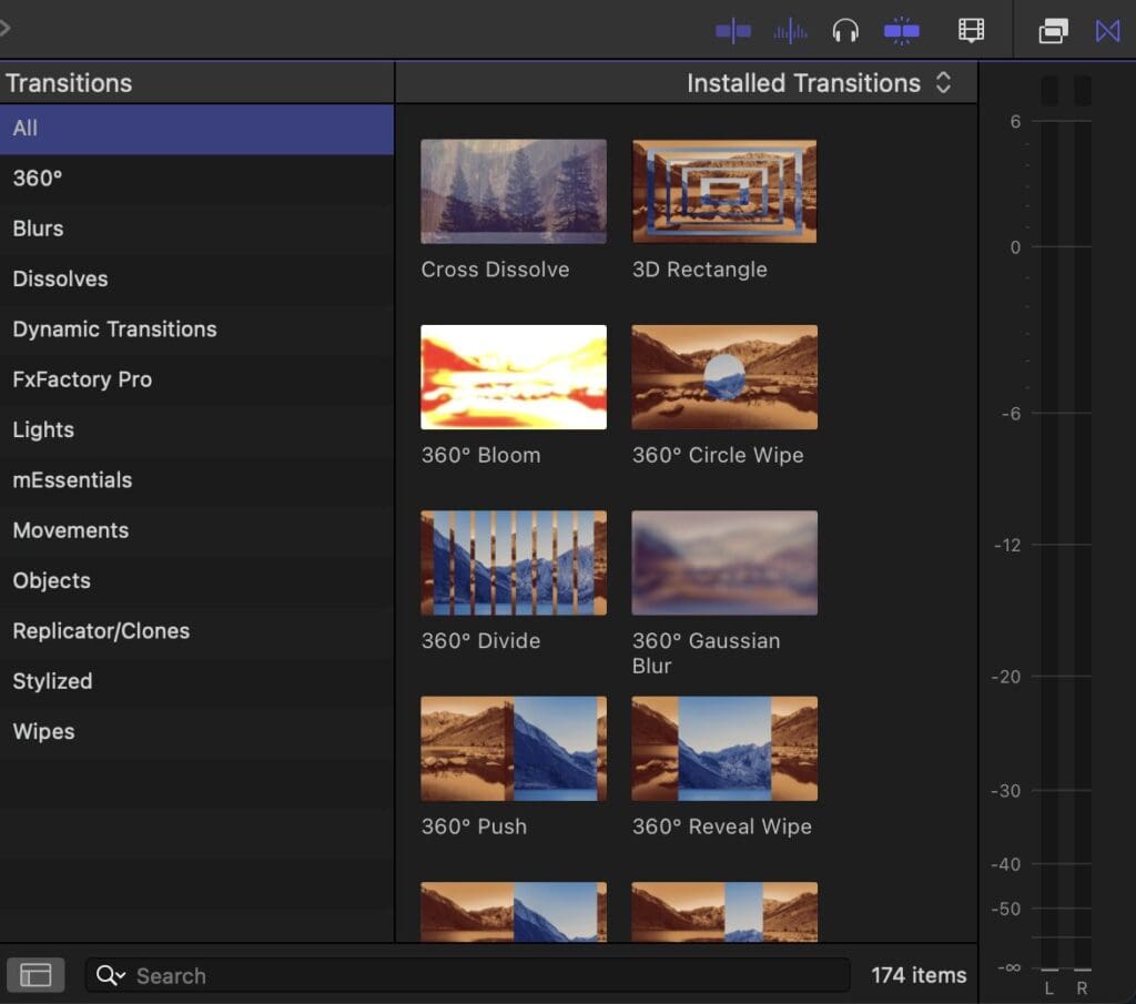 The Transition effects native to final cut pro.