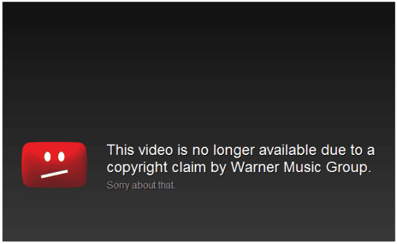 Screenshot displaying a YouTube copyright takedown notification. The notification includes details such as the title of the video, the reason for the takedown, and information on how the uploader can respond or appeal. This notification indicates that the video has been removed from YouTube due to a copyright infringement claim.