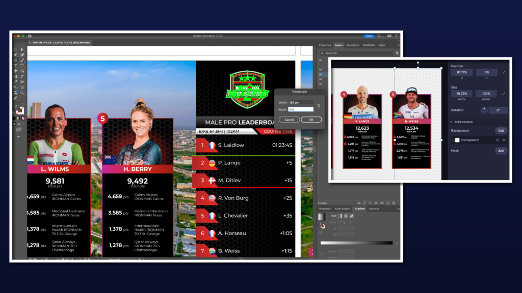 Screenshot of custom designed graphics showing key athlete information