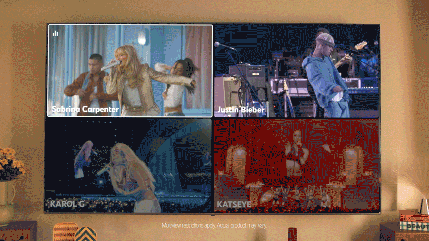 YouTube MultiView concept showing multiple independent camera feeds alongside the main English broadcast